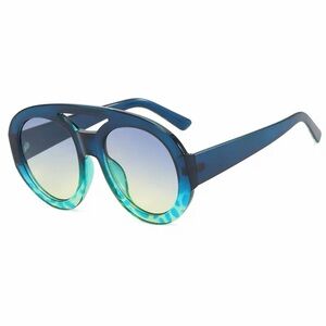 No. 6 Blue Teal Gradient Round Sunglasses